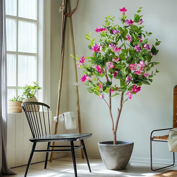 5FT Artificial Bougainvillea Tree Artificial Tree Tall Potted Fake Bougainvillea Trees for Outdoor Indoor Lifelike Potted Faux Plants with Wood Trunk and Flowers Office Wedding Home Decor