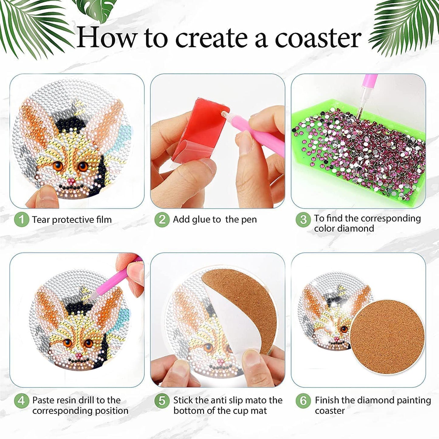 DOTSOPS 8 Pcs Animal Diamond Art Coasters with Holder Diamond Painting Coasters Kits for Adults Beginners Diamond Craft for Christmas Birthday