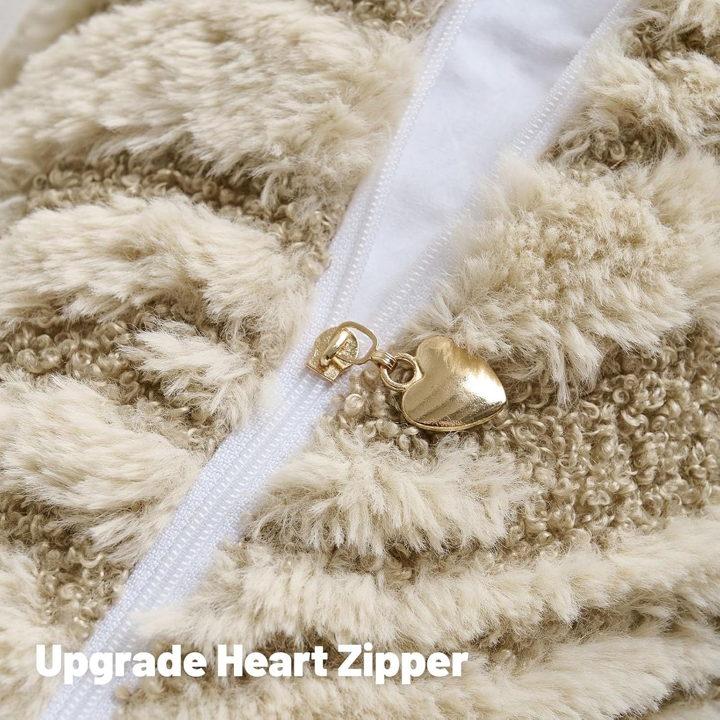 FUTEI Beige Decorative Throw Pillow Covers 26x26 Inch Set of 2,Soft Faux Fur Geometric Shapes Texture Euro Pillow Shams,Boho Home Decor for Couch Bed Living Room