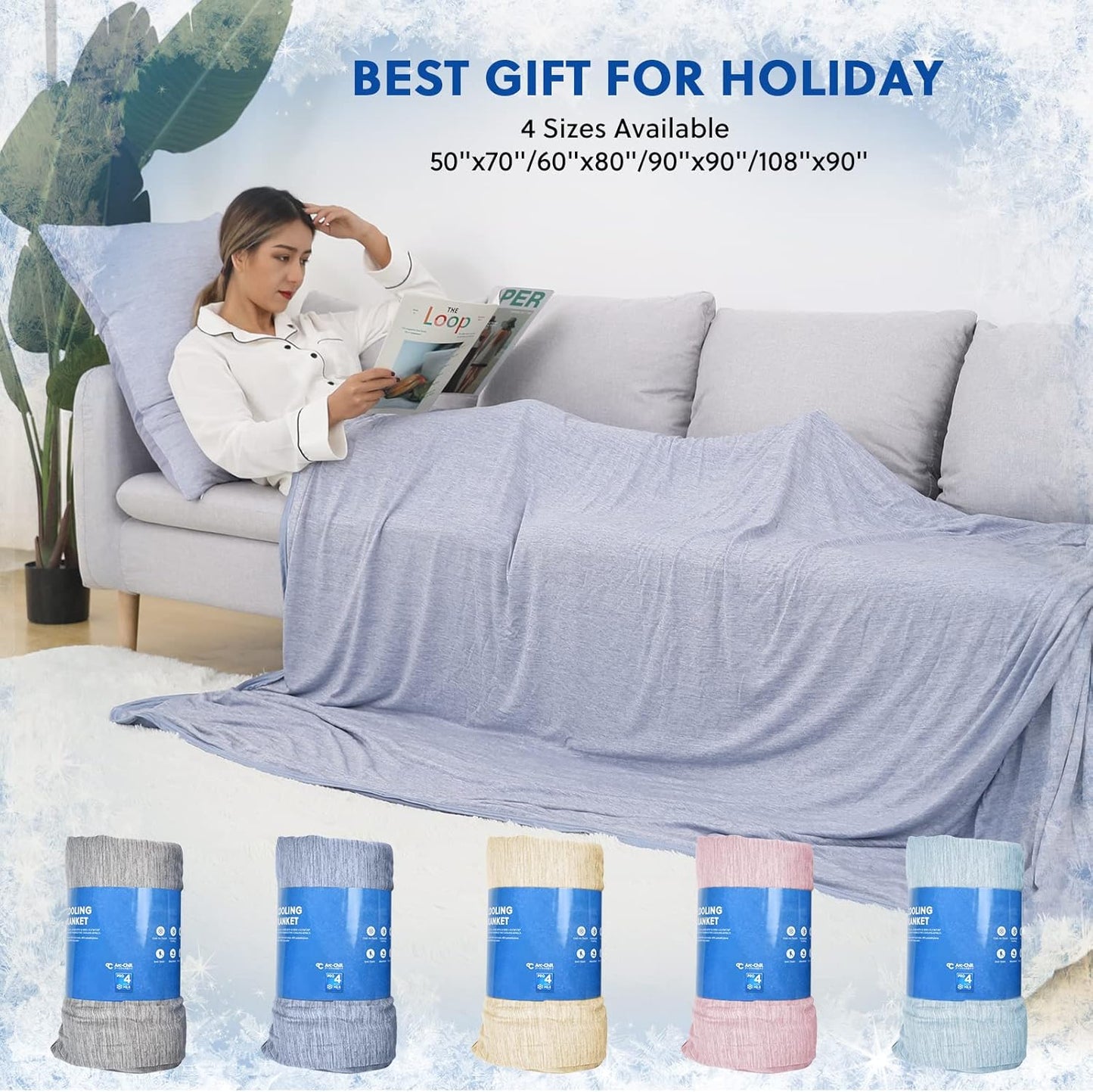 HOMFINE Cooling Blankets for Hot Sleepers - Summer Blanket Thin Lightweight Breathable Soft Double Side Enhanced Cooling for Bed Couch Sofa, Keep Cool for Night Sweats (Blue, 50 x 70 inches)