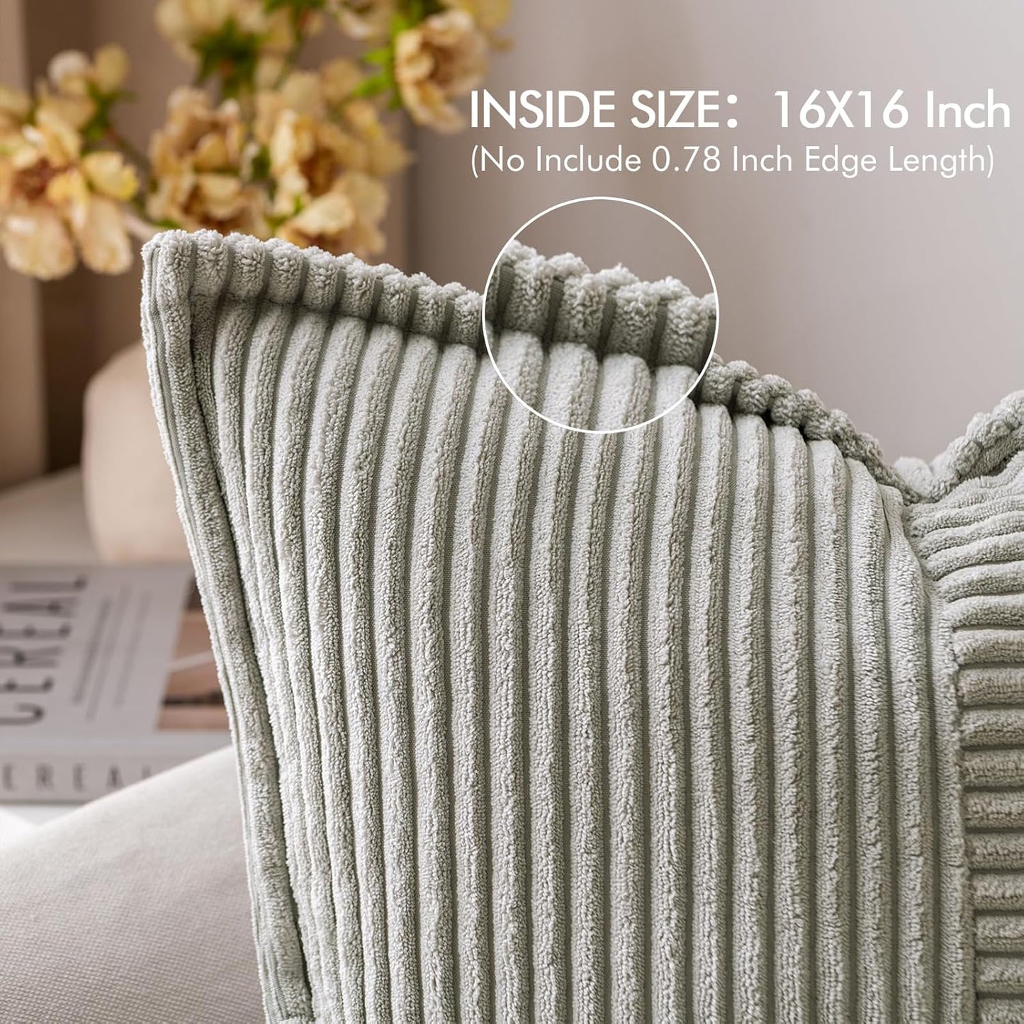 MIULEE Light Grey Corduroy Pillow Covers 16x16 Inch with Splicing Set of 2 Soft Boho Striped Pillow Covers Broadside Decorative Textured Pillowcases for Couch Cushion Bed Livingroom
