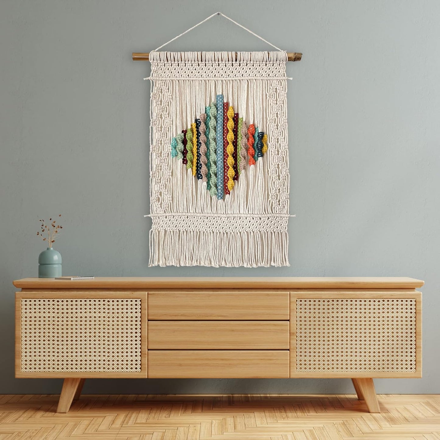 Knots & Beyond 'Haven' Collection, Macrame Wall Hanging, Boho Woven Tapestry, Yarn Art, Living Room & Bedroom Decor, 21.6" x 27.5"