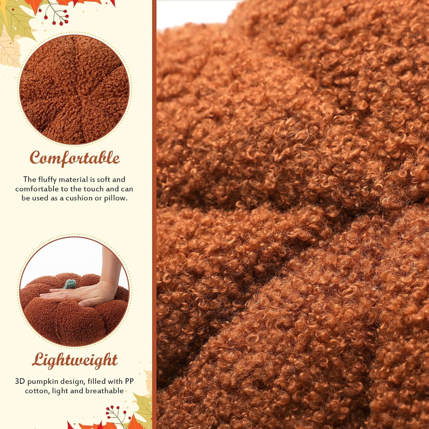 Kajaia 1 Pcs Simulated Pumpkin Pillow Plush 11 x 9.5 Inch 3D Cushion Fall Decorations Stuffed Throw Pillows Toy for Thanksgiving Christmas Halloween Bedroom Sofa Couch Supplies (Brown)