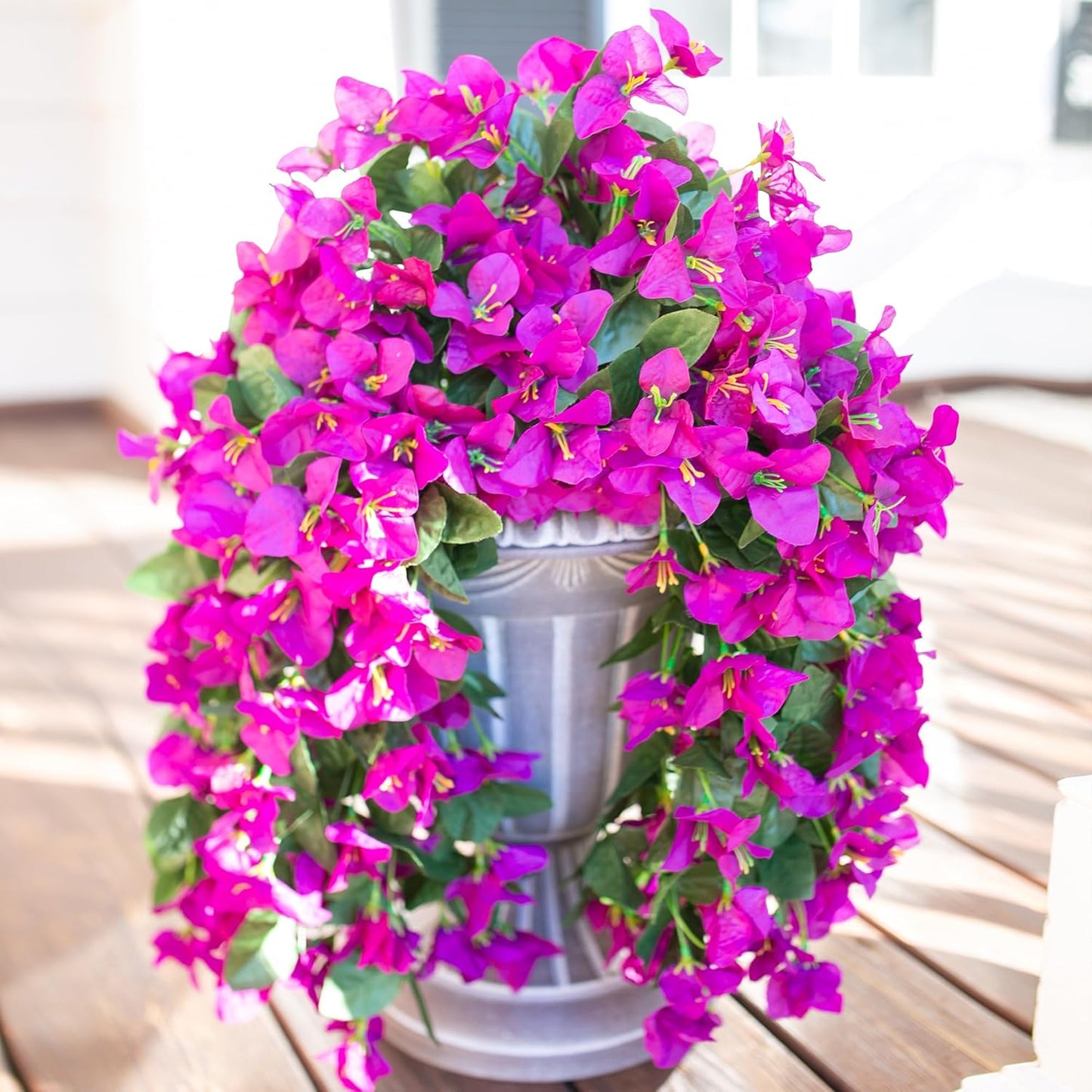 HyeFlora Bougainvillea Artificial Hanging Flowers Plants for Outdoors Decoration, 2pcs Fake Flowers Silk Bougainvillea Vines Realistic UV Resistant Faux Flowers for Outdoor Planters Patio Urn, Purple