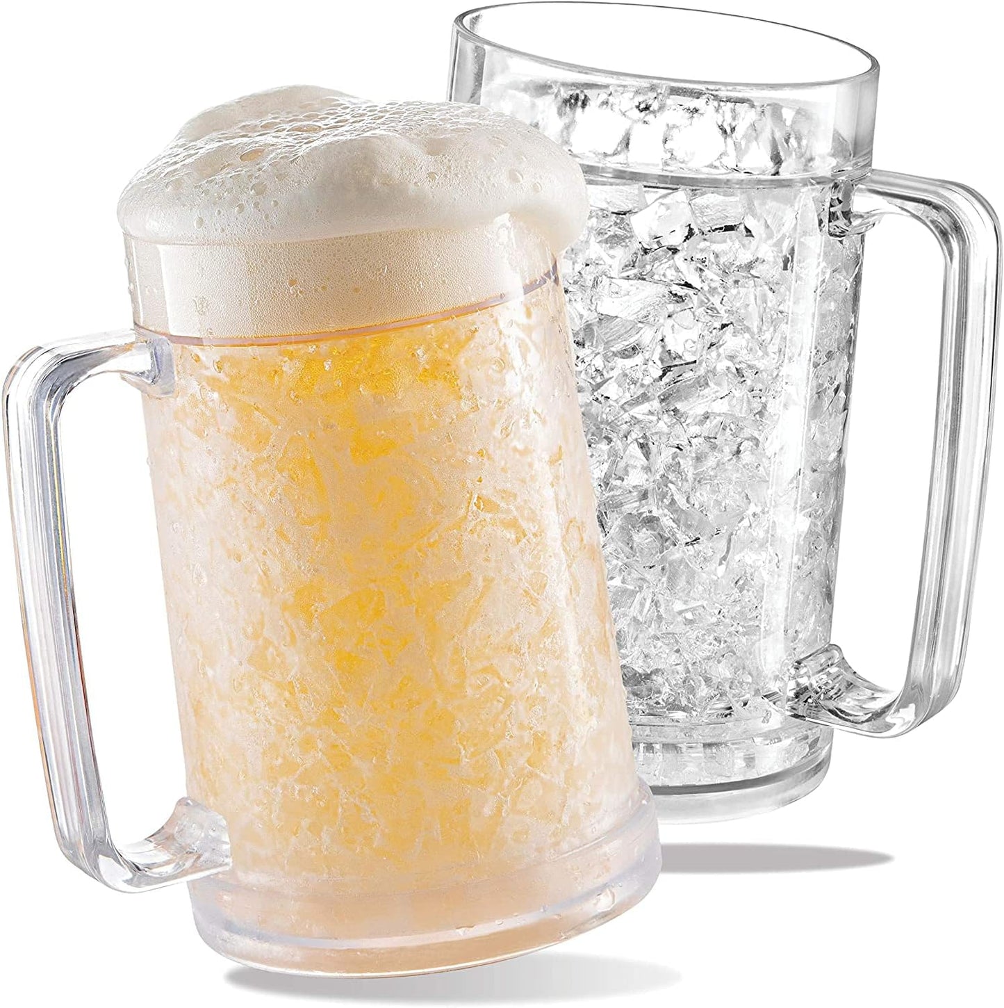 Beer Mugs For Freezer, Double Wall Insulated Plastic Glasses – Freezer Mugs, 16 oz – Perfect Frozen Beer Mugs for Home Bar Accessories, Gifts for Men, 2 Pack