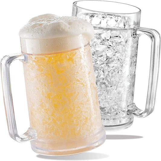 Beer Mugs For Freezer, Double Wall Insulated Plastic Glasses – Freezer Mugs, 16 oz – Perfect Frozen Beer Mugs for Home Bar Accessories, Gifts for Men, 2 Pack