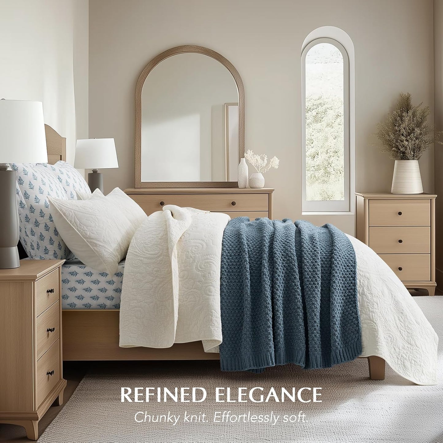 EVERGRACEHOME Chunky Chenille Knit Throw Blanket for Couch, Soft Luxurious Moss Stitch Blankets for Bed, Cozy Decorative Farmhouse Knitted Throws for Sofa, Stormy Blue, 60" x 80"