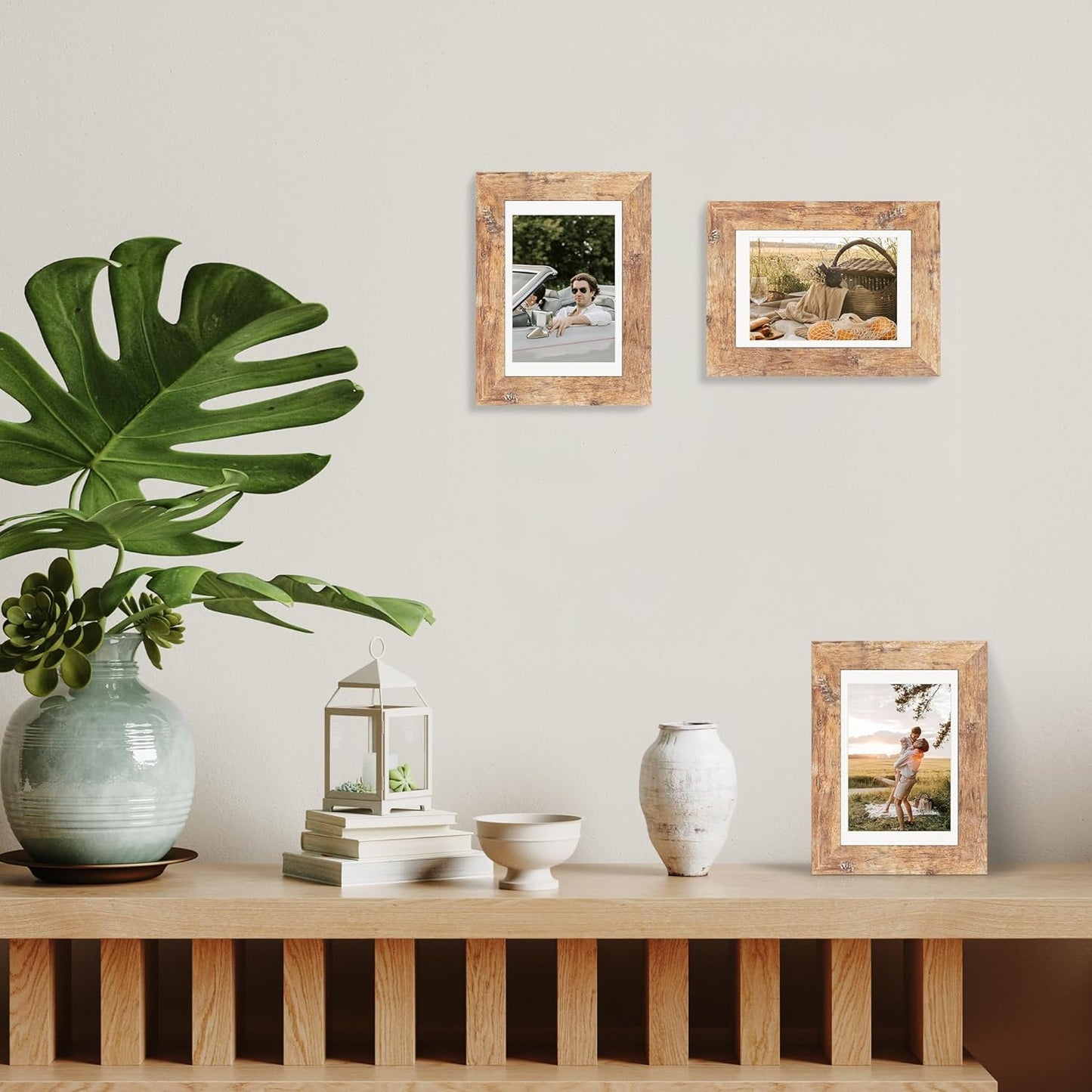 iRahmen 4x6 Picture Frame Set of 2, Wood Rustic Brown Frame with High Definition Glass, Display Pictures 3.5x5 with Mat or 4 x 6 without Mat for Tabletop Display and Wall Mounting