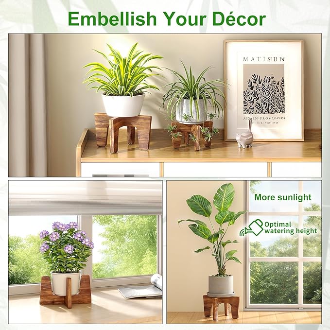 Plant Stand Indoor Outdoor, Plant Holder Sturdy Single Flower Pot Stand Planter Stand Stool Display Decorative for Desktop Counter Room (Natural 2 pack)