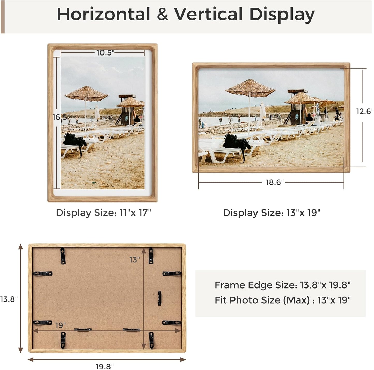 Heimlove 13x19 Picture Frames Natural Oak,Original Wood Hand Make Crafted Certificate Frame with Mat to 9x12 Graduation Picture Display,Family Picture,Wedding Picture,Diploma,Photo Wall Mounted