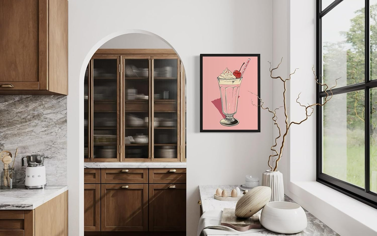 Milkshake Pop Art Poster Print, Vintage Retro Wall Art Decor Paintings Classic Artwork for Bedroom Living Room Decorations. (Milkshake, 16x20 inches + (Black Frame))