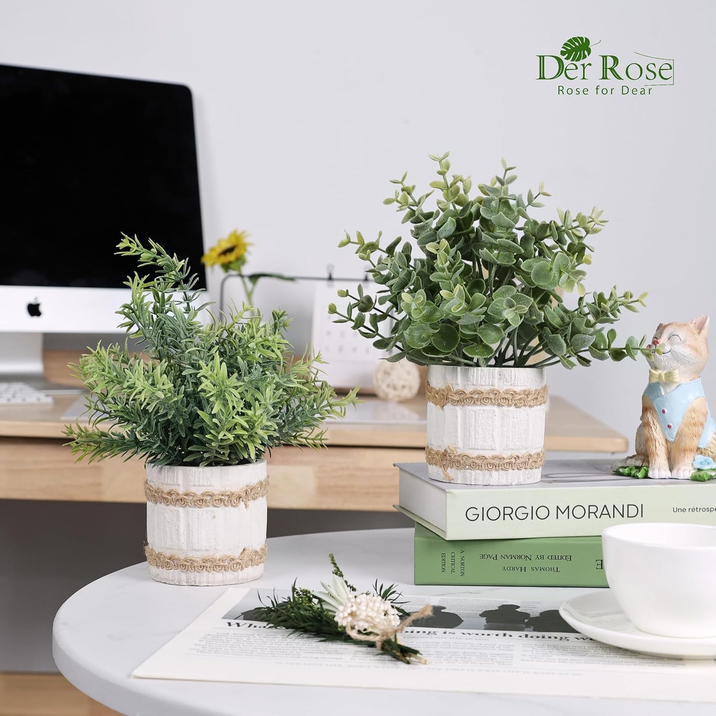 Der Rose 4 Pack Farmhouse Fake Plants Artificial Plants for Home Kitchen Office Desk Rustic Table Boho Aesthetic Room Decor Indoor