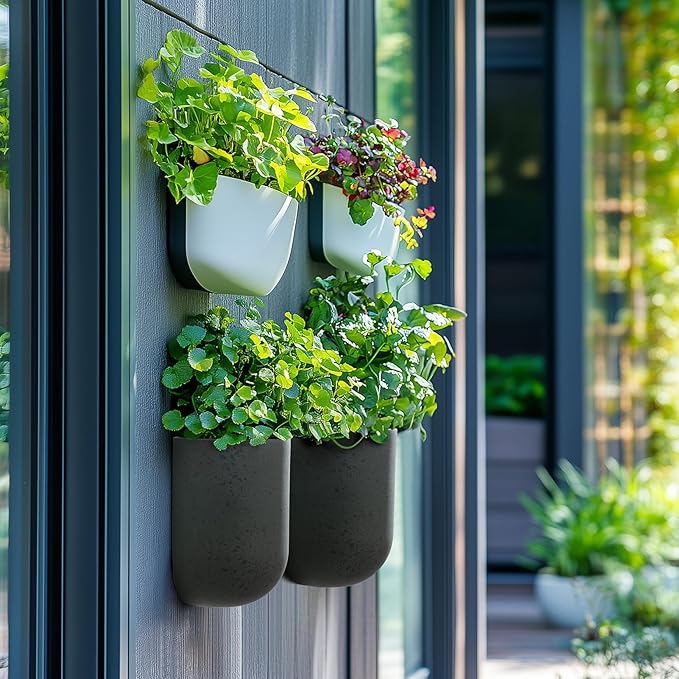 La Jolie Maison Wall Hanging Planters for Indoor Plants，Hanging Flower Pots for Air Plants Succulent, Set of 2, 5.7L*4.1W*6.5H, Concrete Gray