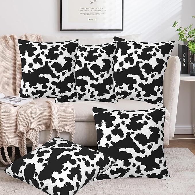 Cow Skin Throw Pillow Covers Set of 2 Black and White Spot Pillow Covers 18x18 Inch Modern Farmhouse Home Decorative Pillow Cases Cushion Cover for Sofa Living Room Office