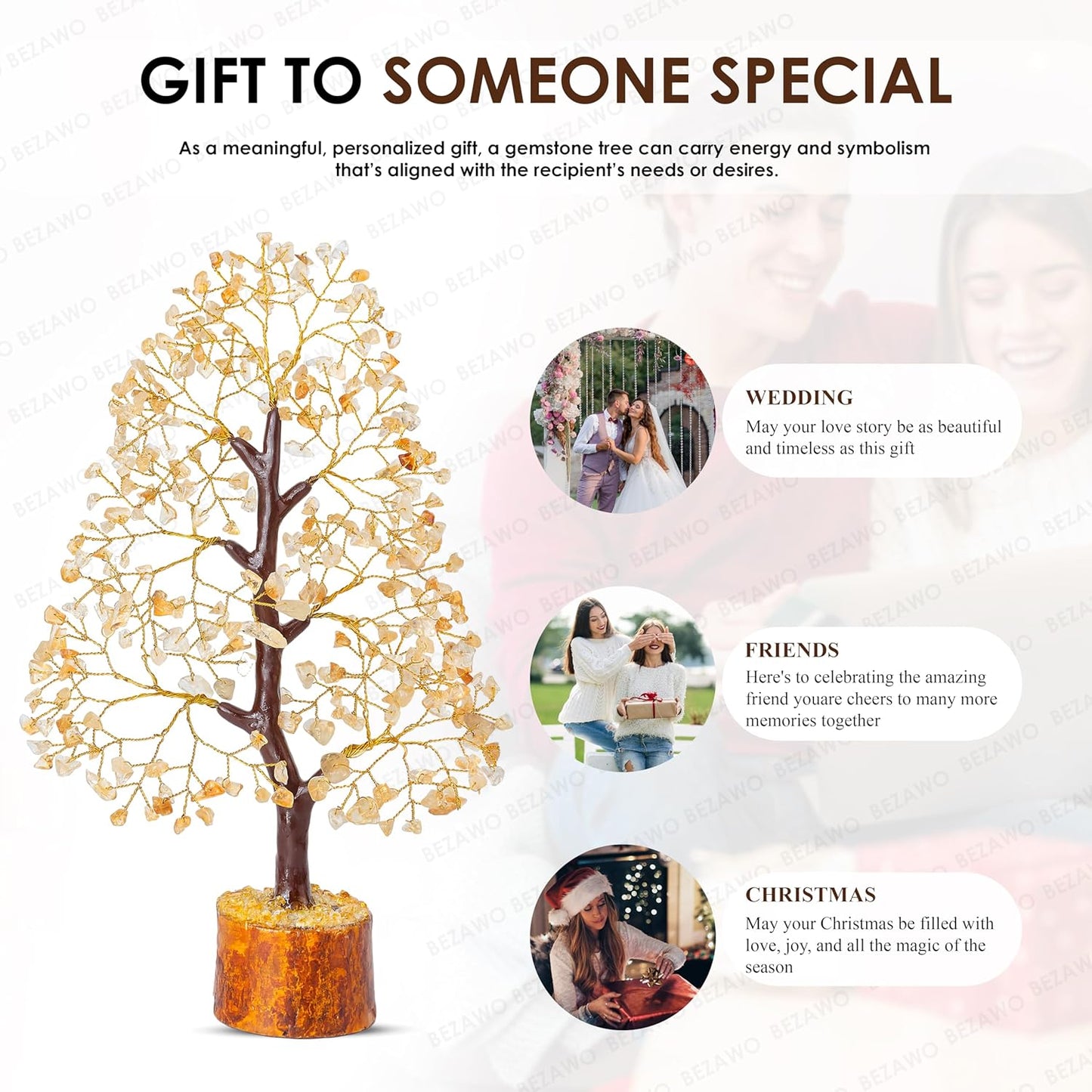 Crocon Citrine Gemstone Tree Feng Shui Figurine Money Bonsai Chakra Balancing Good Luck Prosperity Reiki Healing Crystals Decoration Ornament Sculpture Table Decor Gift Size 10-12"""