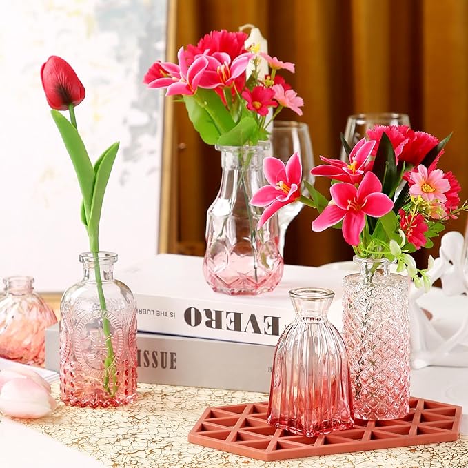 Glass Bud Vases in Bulk Set of 30 Pcs,Small Glass Vases for Flowers as Wedding Centerpieces for Tables,Clear Flower Vases Suitble for Wedding Decorations,Home Decor (Light Rose-red, 30 pcs)