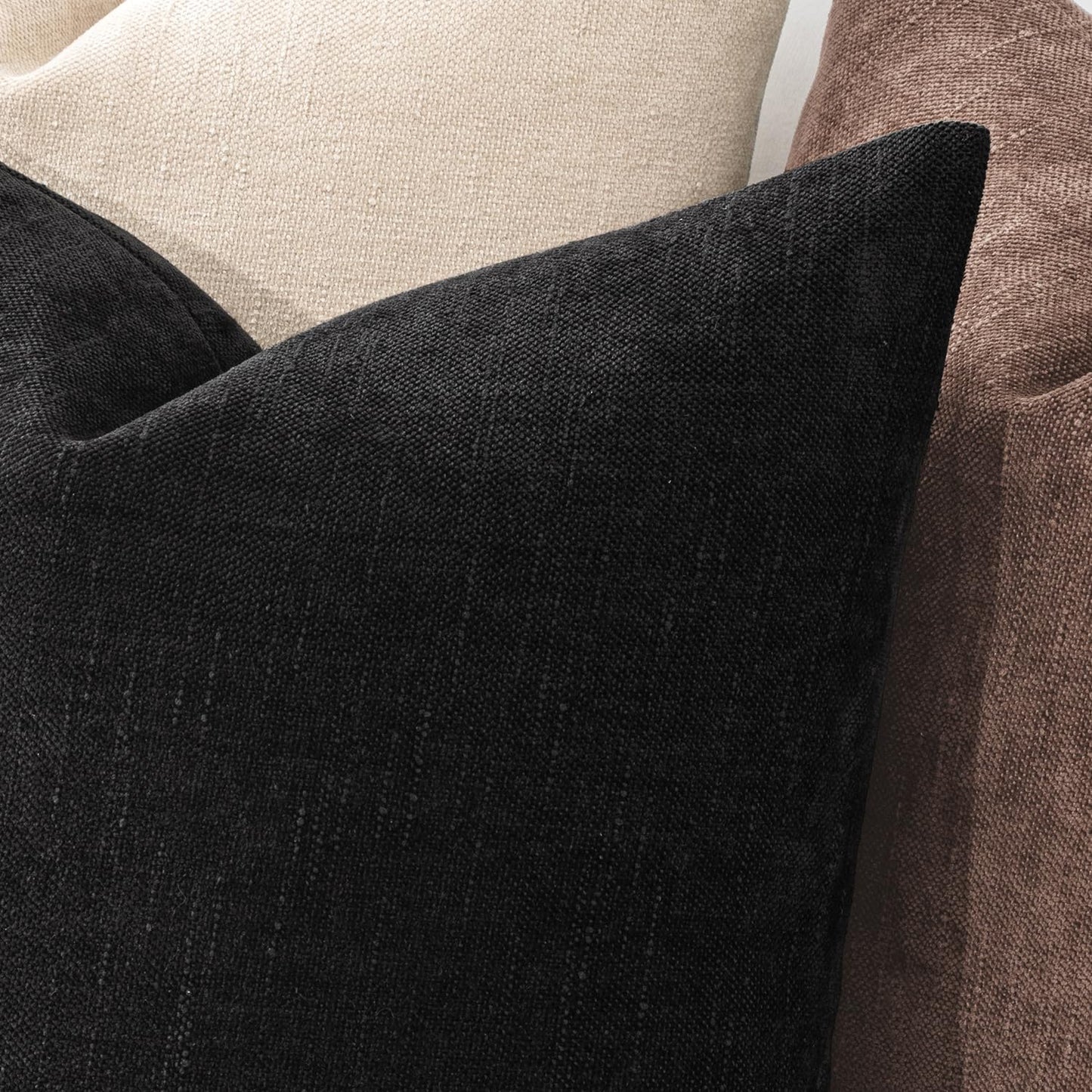 MIULEE 26x26 Inch Pack of 2 Euro Sham Decorative Throw Pillow Covers Soft Chenille Throw Pillows Textured Cushion Covers for Bed Couch Sofa Bedroom Living Room, Black