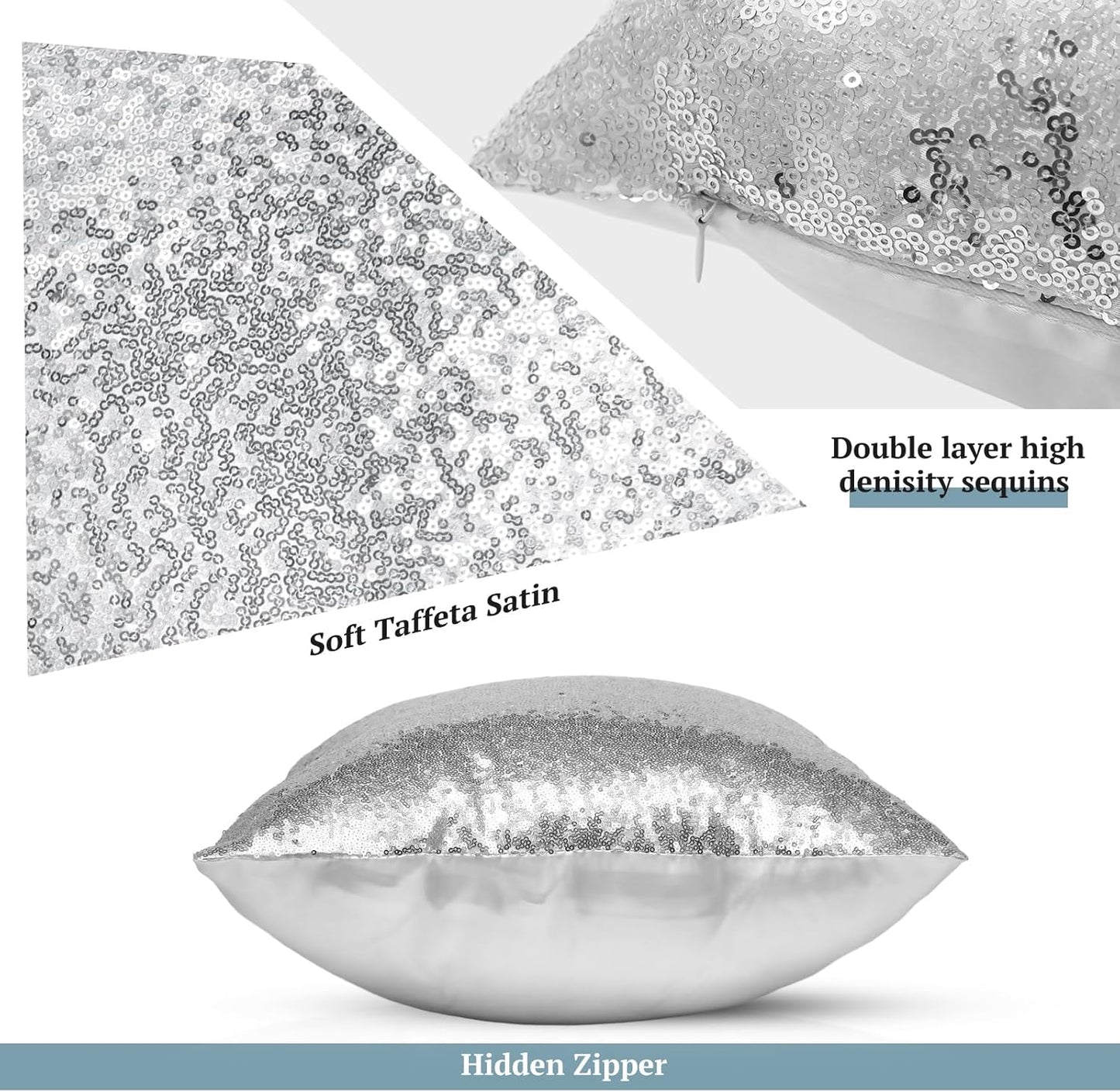 Irenare 4 Pcs Sequin and Fluffy Pillow Covers Winter Throw Pillow Cases Soft Cushion Cover for Couch Bed Sofa Xmas Day(18 x 18 Inch,Silver, Gray)