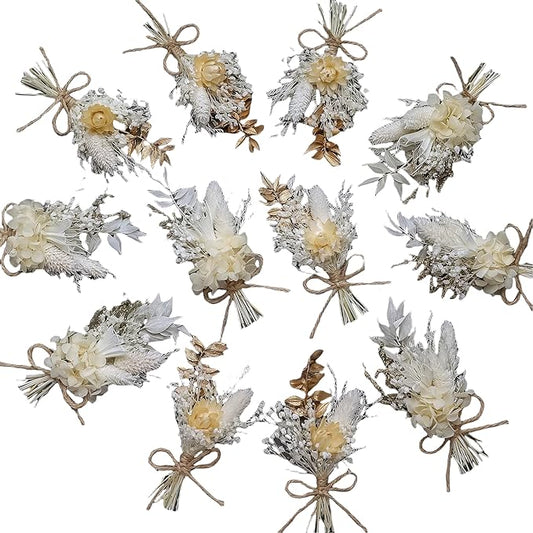 xin's convey Mini Dried Flower Bouquet Set (Pack of 12), Small Golden Bouquets, Card Decorative Dried Flowers, Props for Photo Shoots, Wall Hanging Dried Flower Decorations. (Gold)
