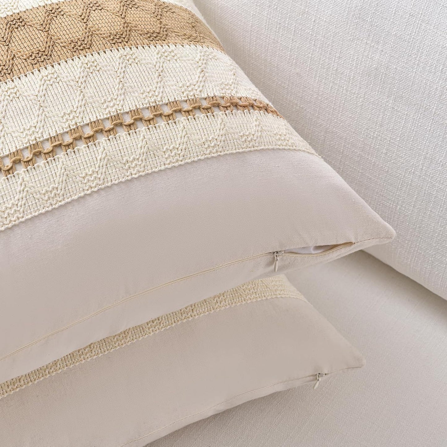 Fancy Homi Set of 1 Tan Neutral Decorative Throw Pillow Cover 20x20 Inch for Couch Bed Sofa, Aesthetic Modern Organic Farmhouse Boho Home Decor, Soft Cotton Cute Accent Macrame Woven Cushion Case