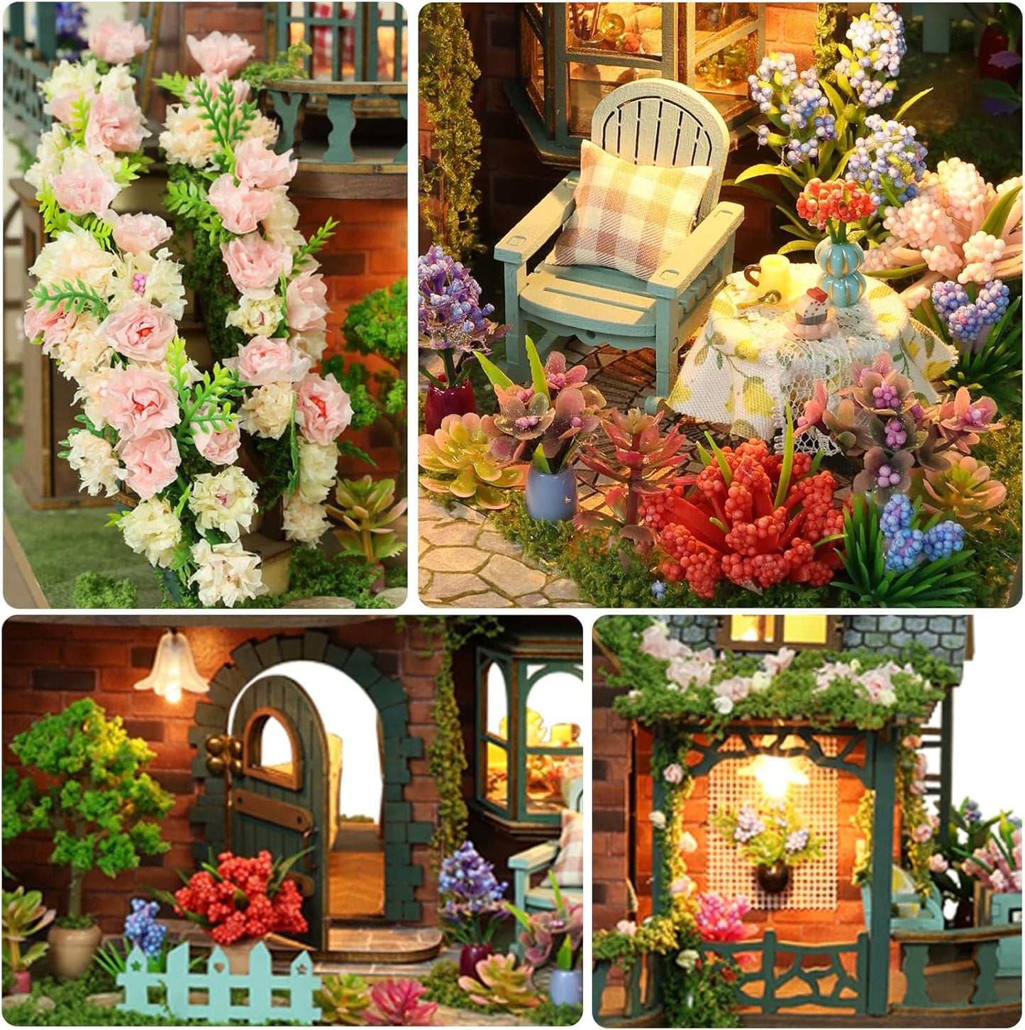 DIY Miniature House Kit - DIY Mini House Building Kit - Wooden Dollhouse Miniature Kit -Tiny Garden House Diorama Building Kits with Light - 3D Puzzle Adult Craft Unique Gift