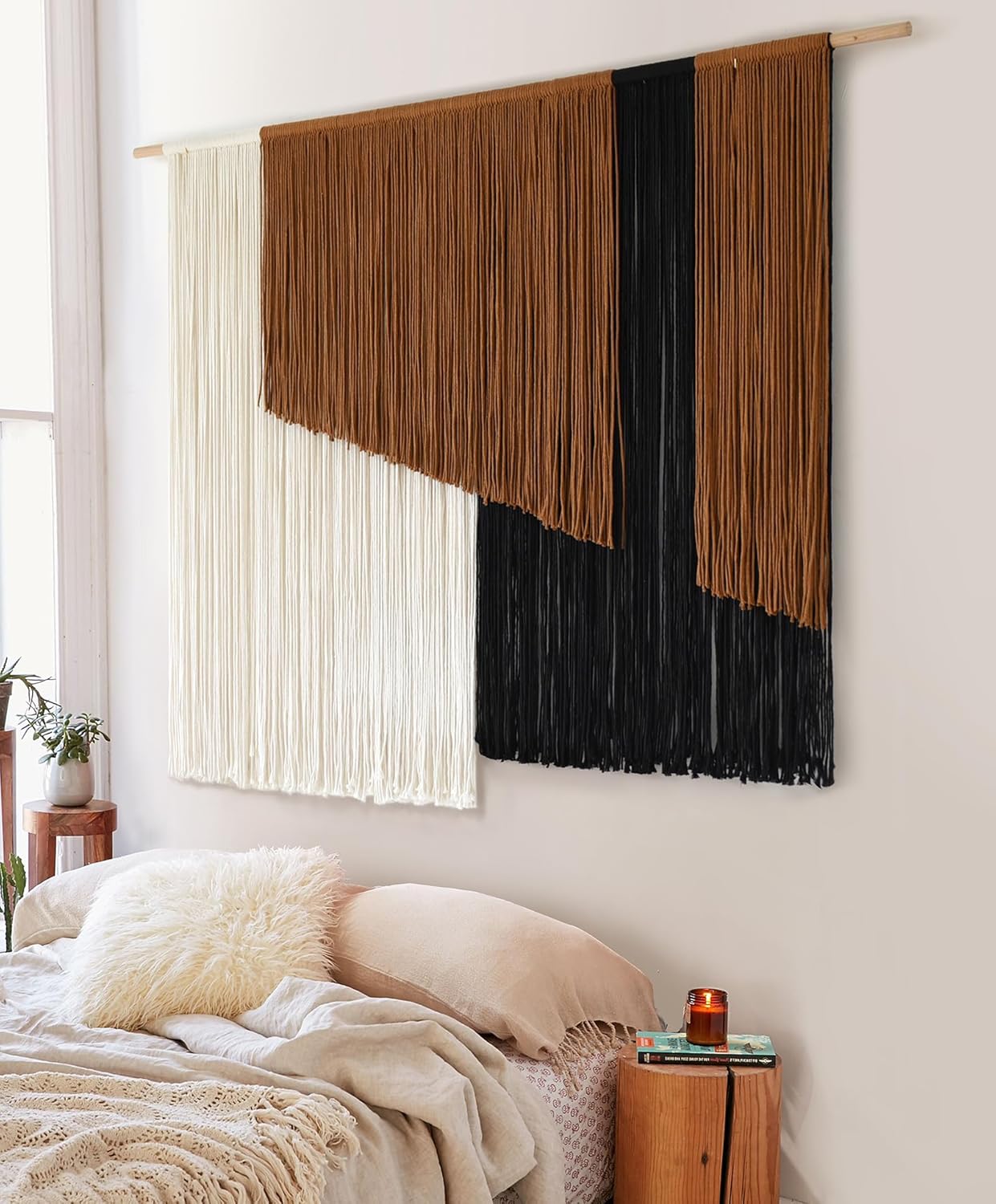Jakalin Macrame Wall Hanging Dip Dyed Fiber Macrame Wall Decor Boho Cord Living Room Wall Art 57" Wx43 L