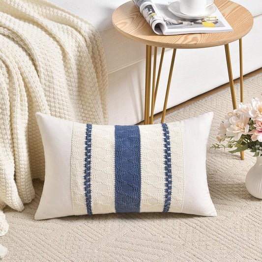 Fancy Homi Set of 1 Dusty Blue Vintage Long Lumbar Decorative Throw Pillow Covers 14x24 Inch for Couch Bed Chair Bedroom, Rustic Retro Square Cushion Case, Modern Farmhouse Boho Living Room Decor