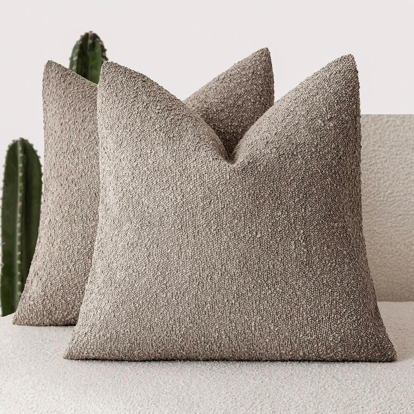 Foindtower Pack of 2, Decorative Textured Boucle Throw Pillow Covers Modern Accent Solid Pillow Cases Cozy Soft Couch Cushion Case for Chair Sofa Bedroom Living Room Home Decor 22x22 Inch Light Taupe