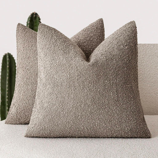 Foindtower Pack of 2, Decorative Textured Boucle Throw Pillow Covers Modern Accent Solid Pillow Cases Cozy Soft Couch Cushion Case for Chair Sofa Bedroom Living Room Home Decor 22x22 Inch Light Taupe