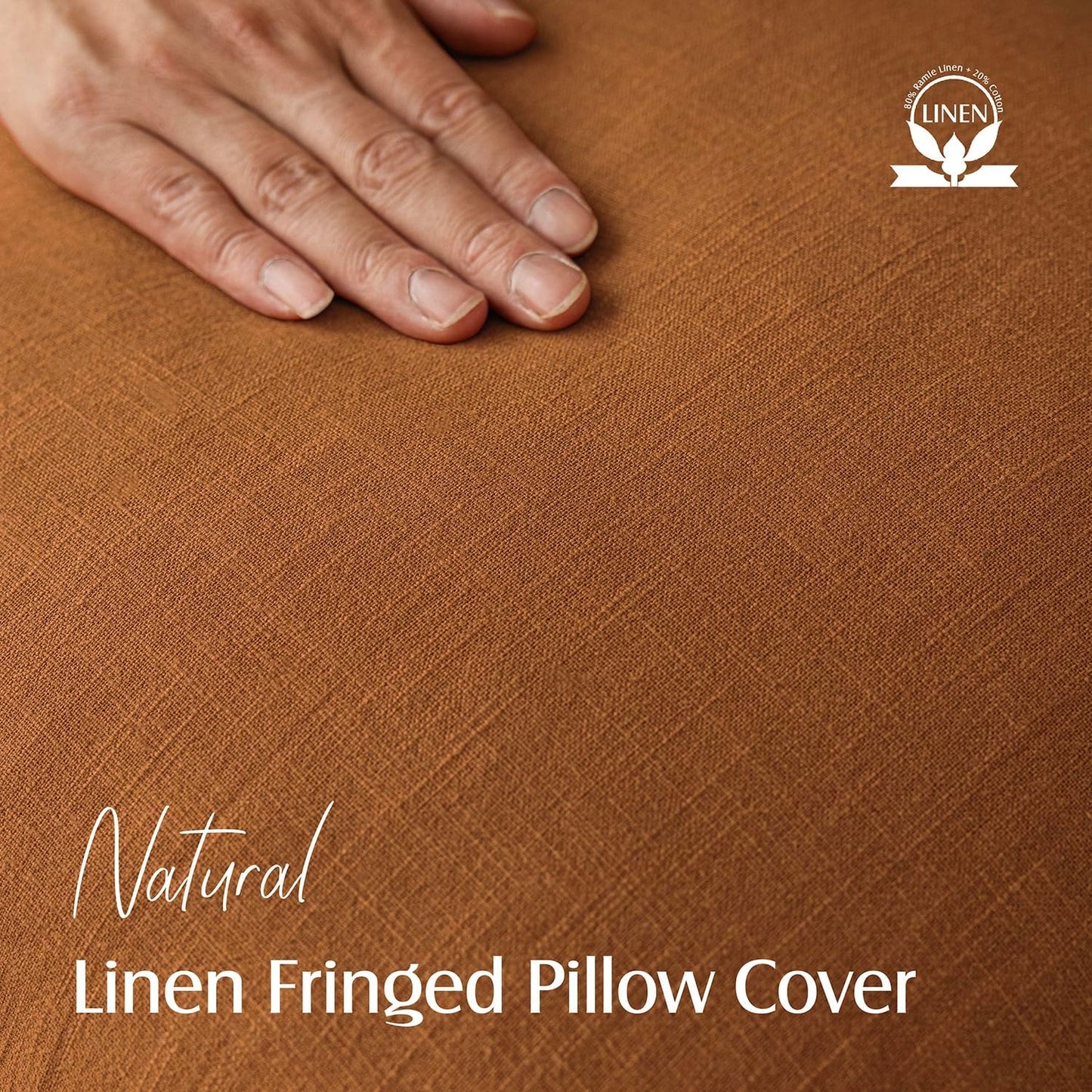 Foindtower Decorative Linen Fringe Throw Pillow Covers Cozy Boho Farmhouse Cushion Cover with Tassels Soft Accent Pillowcase for Chair Sofa Bed Living Room Home Decor, 26×26 Inch,1PC,Orange