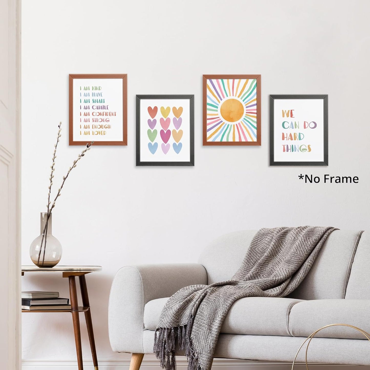 I am Kind Brave Smart Affirmations Colorful Sun Sunshine Hearts Poster Prints for Girls Kids Room Playroom Decor,Girl Nursery Decorations Prints Wall Art Unframed 4pcs 8x10inches,Girls Kids Gifts