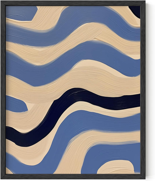 HAUS AND HUES Modern Abstract Wall Art - Blue and Green Living Room Art, Modern Artwork for Walls, Minimalist Picture for Living Room(Blue Abstract Pattern 4, Unframed, 8x10)