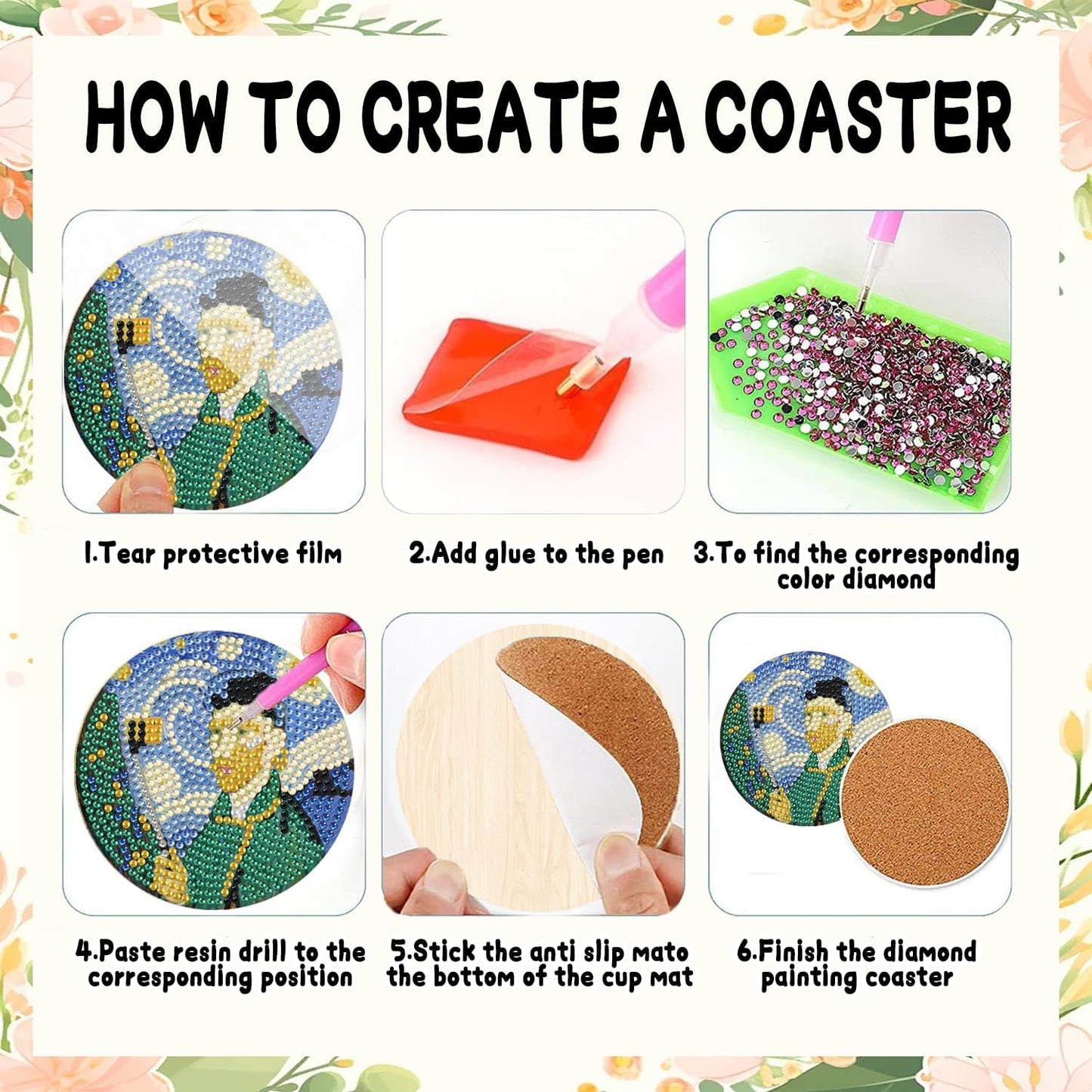 DOZEEZOP 8 PCS Abstract Diamond Art Coasters Kit, 5D Diamond Painting Coasters with Holder, Fall Small Diamond Art Kits for Adults Beginners, Diamond Dots Arts and Crafts Supplies