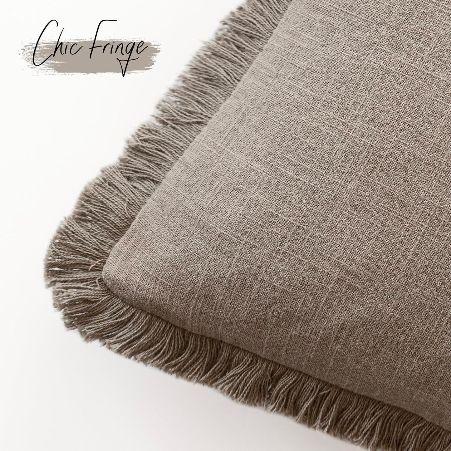 Foindtower Decorative Linen Fringe Throw Pillow Covers Cozy Boho Farmhouse Cushion Cover with Tassels Soft Accent Pillowcase for Chair Sofa Bed Living Room Home Decor, 18×18 Inch,1PC,Brown Tan