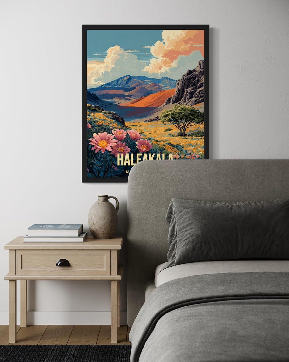 Haleakala National Park Art Print Poster, Vintage Retro Pop Art Travel Wall Art Bedroom Bathroom Living Room Decor 185 (Haleakala, 16 x 20 inches, Black Frame)