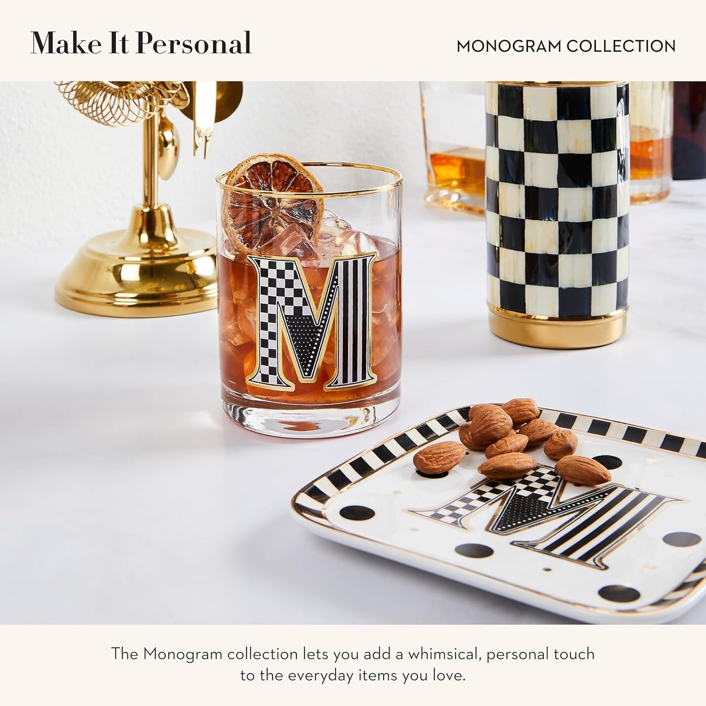 MACKENZIE-CHILDS Monogram Dish, Decorative Ceramic Letter Plate, 5 3/4" Square, V