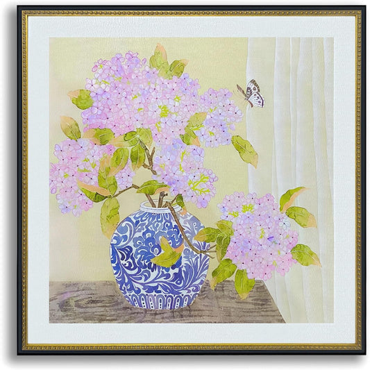 crmotu Hydrangea Wall Art, Flower Pictures Wall Decor, Framed Wall Art, Still Life Vase Kitchen Wall Decor, Floral Rusitc Pictures for Living Room Bedroom Dining Room Square Canvas Prints 27X27 Inch