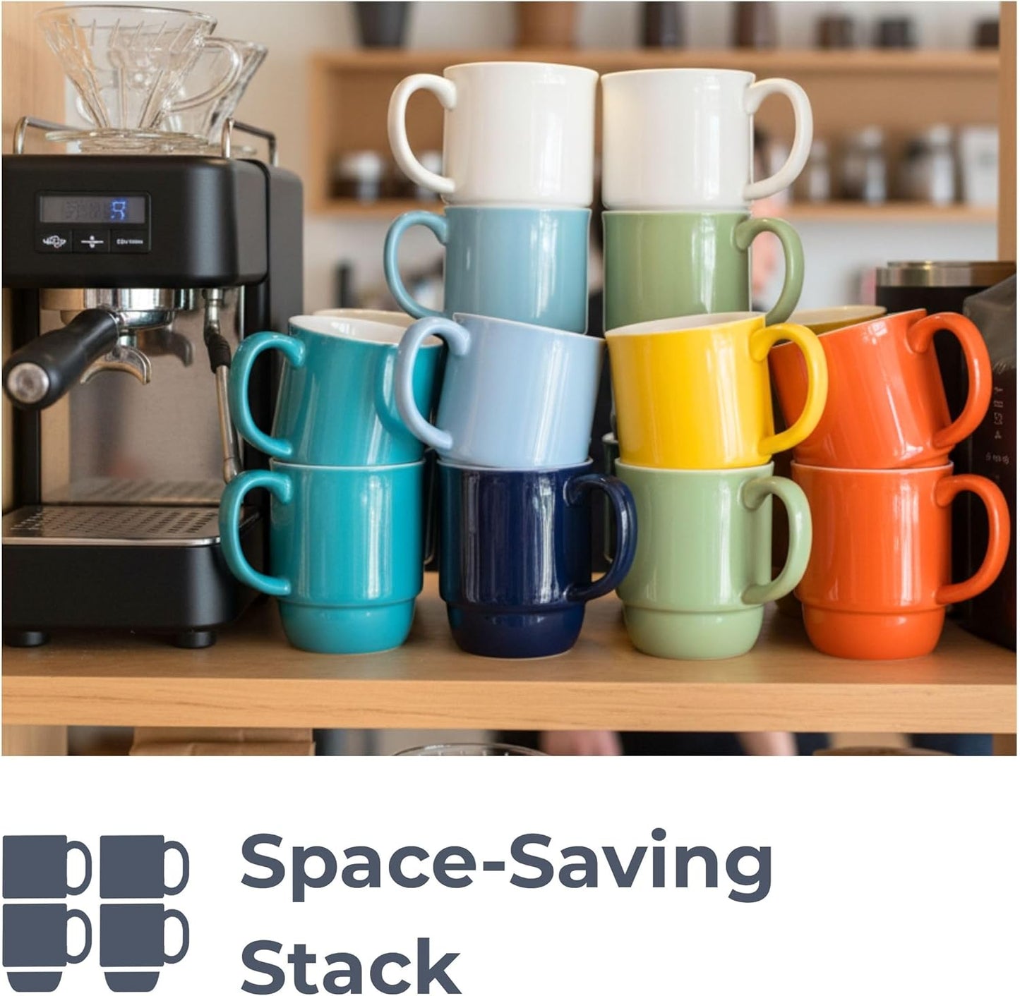 Coffee Mugs Set of 4 – 20 oz Porcelain Ceramic Mugs with Handle, Stackable Non-Toxic & Lead Free, Microwaveable Latte Cups for Kitchen, Tea & Cappuccino