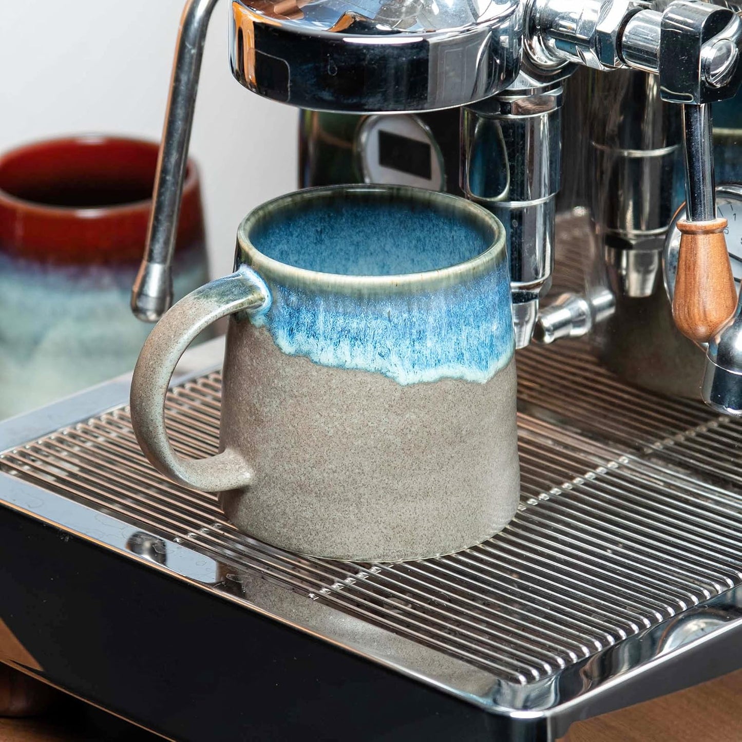 Large Ceramic Coffee Mugs, Handmade Pottery Mug, Tea Cups with Handle for Office and Home, 16 oz, Dishwasher and Microwave Safe (Blue Grey)