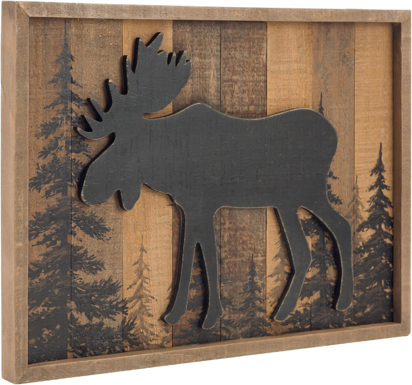 NIKKY HOME Cabin Wall Decor, 3D Moose Solid Wood Forest Mountain Woodland Wildlife Lodge Animal Picture Art Bathroom Decor, 16 x 12 Inches