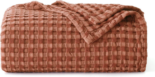 Bedsure Cooling Cotton Waffle Twin XL Blanket - Lightweight Breathable Blanket of Rayon Derived from Bamboo for Hot Sleepers, Luxury Throws for Bed, Couch and Sofa, Red Orange, 66x90 Inches