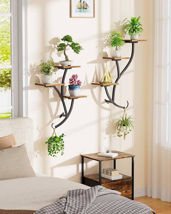Wall Planters for Indoor Plants 2 Pack, 6 Tiered Wall Plant Holder Hanging Planters Plant Stand Indoor, Window Plants Shelves for Living Room Patio