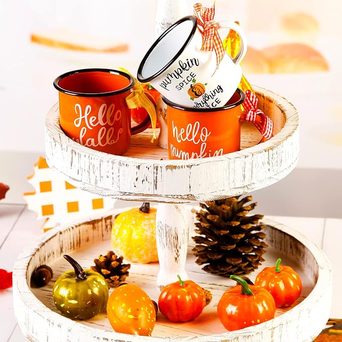 3 Autumn Thanksgiving Mini Coffee Mug, Pumpkin Mini Coffee Cups for Tiered Tray Decor Fall Centerpieces, Party Decorations, wide handle, light sliding edge, light and durable, Birthday Gift, 240ml