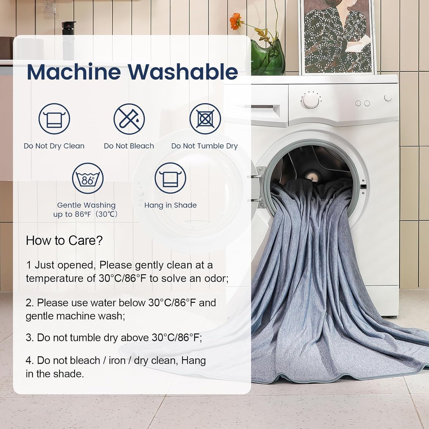 Cooling Blanket for Hot Sleepers, Summer Cold Throw for Hot Flashes or Night Sweats, Q-Max>0.45 Cool Fiber for Bed Couch, Lightweight, Comfort, Double Side, Queen Size, 79x86 in, Blue