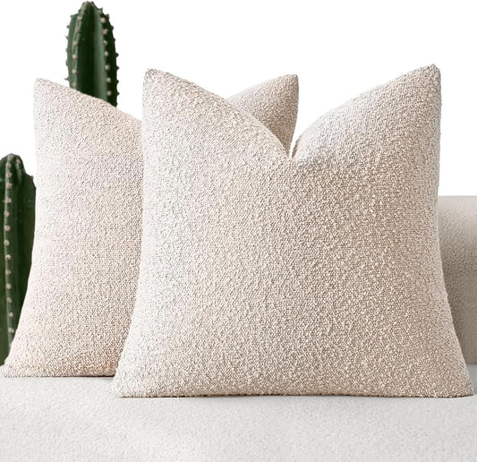 MIULEE 26x26 Christmas Decorative Euro Sham Throw Pillows for Bed Set of 2 Textured Boucle Neutral Winter Throw Pillow Covers Natural Beige Accent Solid Couch Pillowcase Sofa Livingroom Home Decor