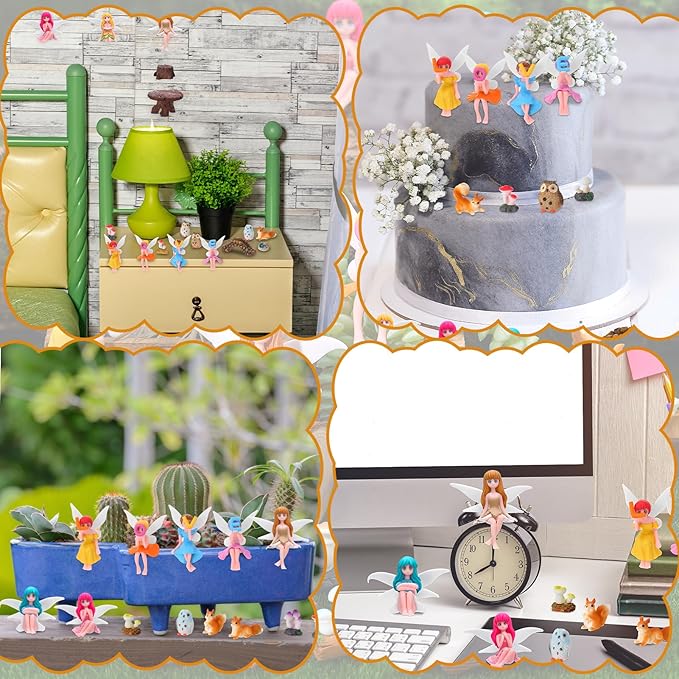 33 Pcs Fairy Garden Accessories Miniatures Garden Kit with Resin Fairies, Mushroom House & Bridge Miniature Accessories for Terrarium, Dollhouse & Outdoor Decor