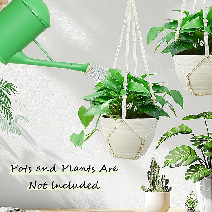 FGSAEOR Macrame Plant Holder Indoor Outdoor, Hanging 3-15 inch Pot, Bearing 20lb Planters, DIY Handmade Hanging Planter Basket, 35-Inch Extra Long Strong Boho Home Décor (2-Pack) (Ivory)