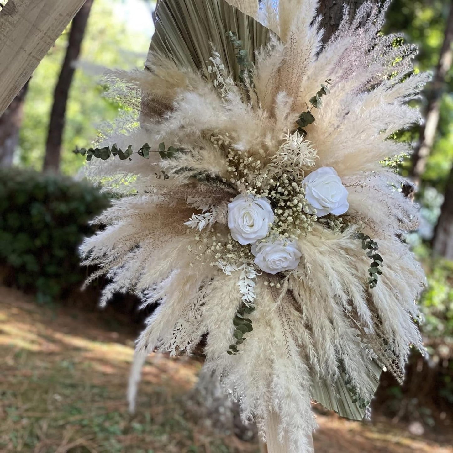DIY White Pampas Arch Swag – Dried Flower Arrangement for Wedding Ceremony, Wall or Mantel Decor(Woodland Boho Bouquet)