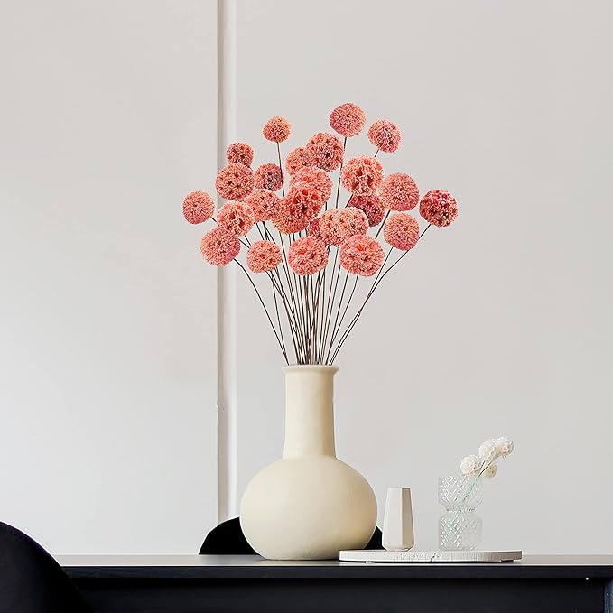 24 PCS Dried Craspedia Billy Balls Flowers, 18” Natural Dried Flowers Bouquet for Vase Floral Arrangements Wedding Table Centerpieces Party DIY Home Decor (Pink)