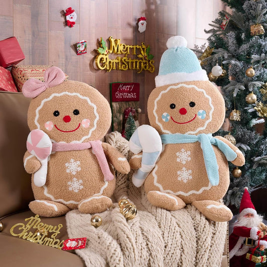 Lanpn Christmas Gingerbread Man Pillows Set of 2, Christmas Decoration Winter Throw Pillows Soft Fleece Sherpa Cute 3D Shaped Ginger Bread Man Girl Boy Throw Cushion for Sofa Bedroom Xmas Decor